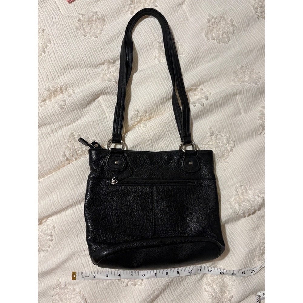 Black Pebbled Leather Shoulder Bag Turquoise Lining Classic Minimalist
